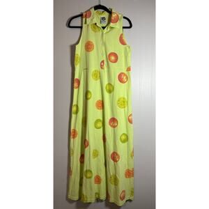 Zip Code 100% Cotton Small Sleeveless Collared Citrus Orange Maxi Dress